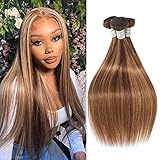 Ombre Brazilian Straight Wave human Hair 3 Bundles 100% unprocessed Virginia human hair highlight bundles P4/27 two tone light brown mix blonde human hair weave double weft 100g/pcs（18 20 22 Inch）