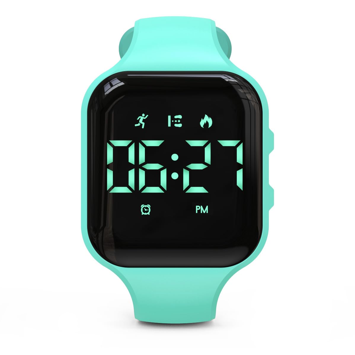 Focwony Non-bluetooth Led Fitness tracker watch,Digital Pedometer watch,with Step Counting/Distance/Calories/Stopwatch/Alarm Clock, Great Gift for Kids Teens Girls Boys Xmas (Square-1Green) — image 1