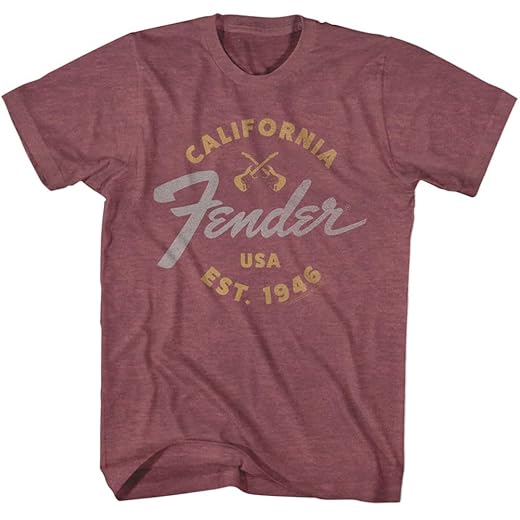Fender California 1946 Adult Maroon Heather T Shirt American Made Guitars Vintage Style Graphic Tees
