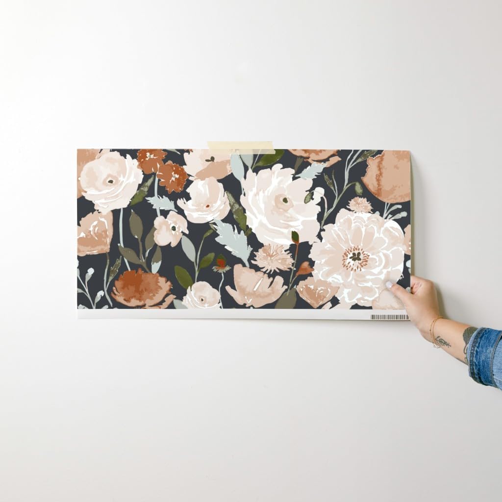 Spoonflower Peel & Stick Wallpaper Swatch - Peach Pink Poppy Flower Copper Garden Floral Summer Watercolor Custom Removable Wallpaper