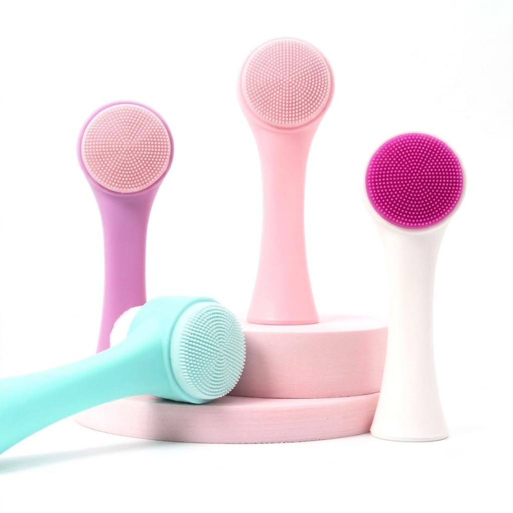 Escova de Limpeza Facial 2 em 1, Manual e Portátil, Cerdas Macias e Silicone, para