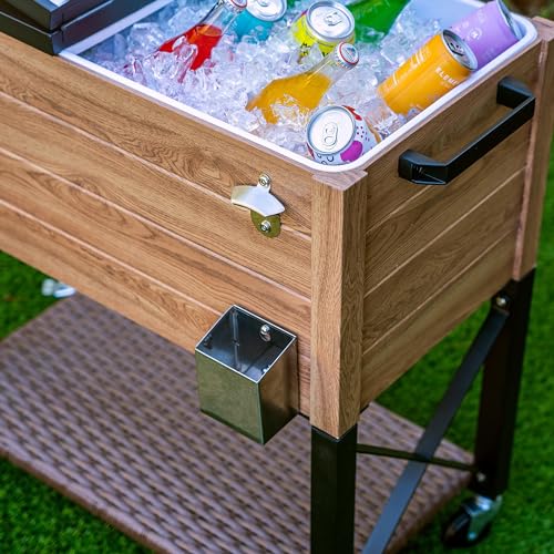 Permasteel 80 Quart Party Cooler, Rolling Ice Chest with Wheels and Handles for Indoor Outdoor Patio