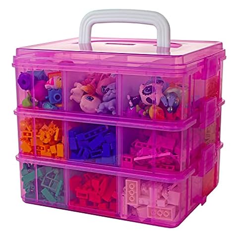 Bins & Things Stackable Toys Organizer Storage Case Compatible With Lol Surprise Dolls, Lps, Shopkins, Tsum Tsum And Lego - Portable Adjustable Box W/Carrying Handle Cover