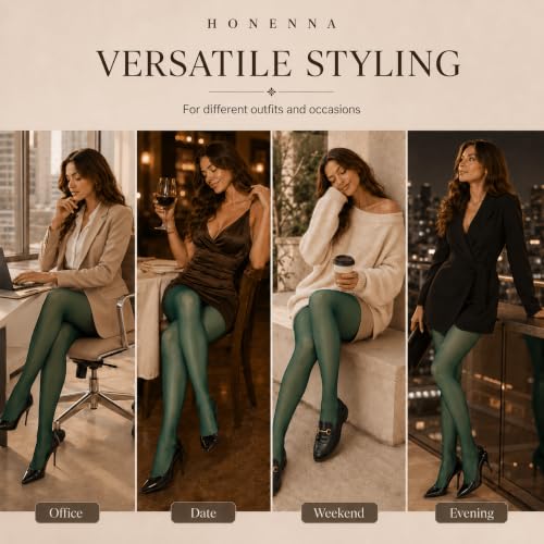 Image of HONENNA Sheer Tights for Women 2 Pairs Ultra Thin Reinforced T Crotch Control Top Pantyhose Stockings