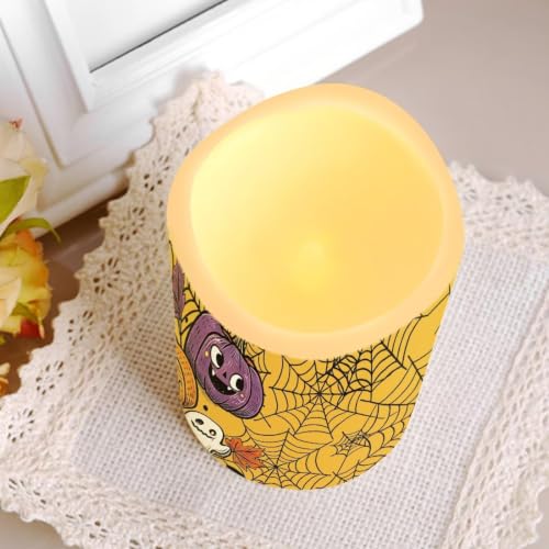 Image of Spider Web Flameless Battery Operated Lamp with Remote | LED Flickering Battery Operated Color Changing Electric Pillar Candles for Living Room Halloween Home Decor, 4 Pack