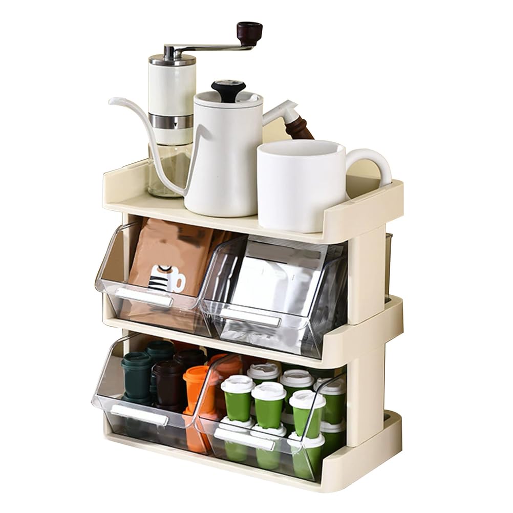Uck-Kit One Color Coffee Station Organizer For Countertop Coffee Condiment Organizer, Office Coffee Station,Multifunctional Coffee Pod Organizer For Coffee Bar Decor,3 Tier