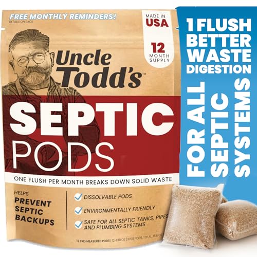 Uncle Todd's Septic Tank Treatment Pods - (12-Month Supply) - Powerful Enzyme & Live Bacteria Formula to Prevent Backups & Odor, Eco-Friendly Dissolvable Pods Safe for All Septic Systems