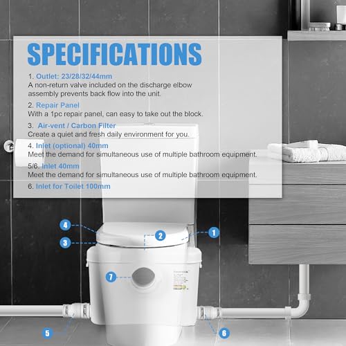 Image of Sink Sewerage Pump 600W Macerator Pump 8700 L /h Flow, 32.8 ft /10 m Head, Macerating Toilet Pump With 4 Water Inlets for Basement, Sink, Shower, Bathtub, Laundry Macerator Sewerage Sump Pump System