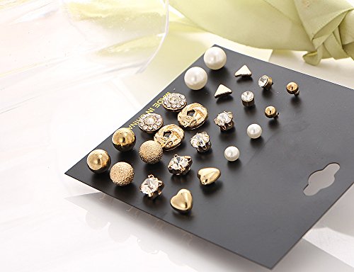 12 Pair Pack Sets Assorted Multiple Stud Earring Jewelry Set With Card For Women Girls (Gold) #TOP4