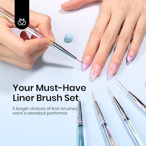 Image of Beetles Nail Art Pens Brushes, 5pcs Nail Art Liner Brushes Set Painting Nail Dotting Drawing Tool Metal Handle for Long Lines, Details, Fine Sizes 7 /11 /15 /20 /25mm Gift for Women