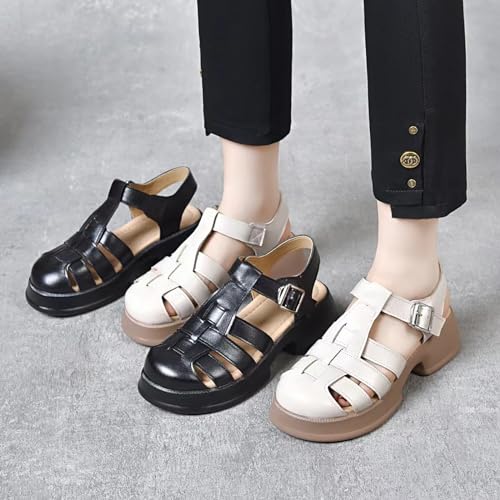Women'S Leather Braid Caged Platform Fisherman Sandals,Summer Closed Round Toe Adjustable Ankle Strap Hollow Out Chunky Gladiator Sandals Casual Beach Y2k Sandals3