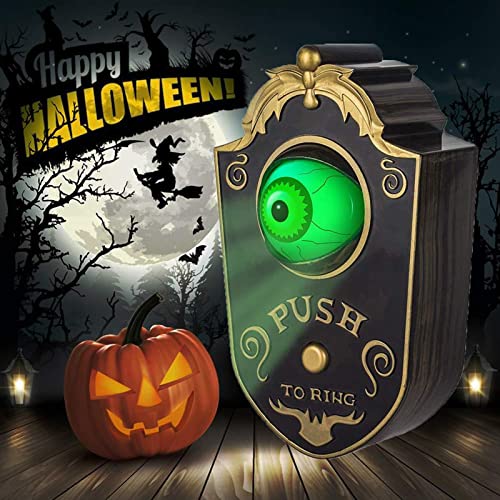 ciciglow Decoração de Halloween, campainha pendurada na porta com som, adereços de decoração de camp