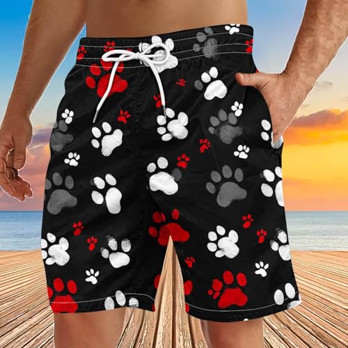 Mens Cute Dog Paw Graphic Beach Shorts Summer Casual Loose Plus Size Swim Trunks with Pocket Hawaiian Short Pants2