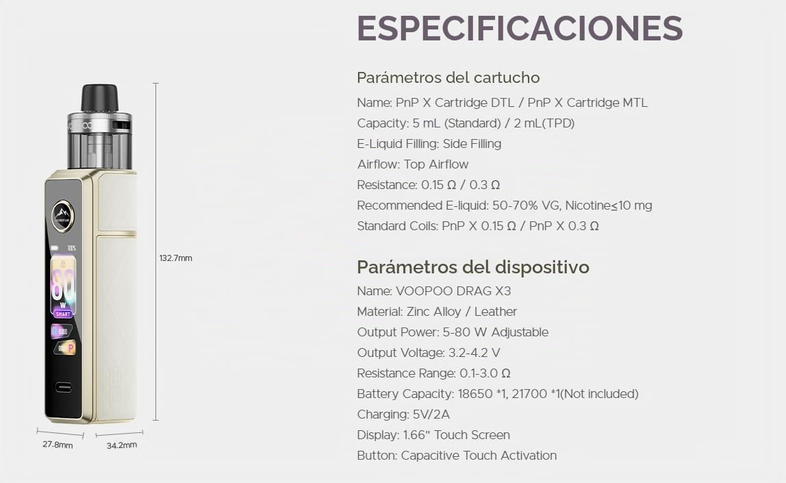 VOOPOO DRAG X3 – Kit 80 W con pantalla táctil 1,66″, sensor de desbloqueo capacitivo, compatible PnP X, batería externa (18650/21700) no incluida, sin líquido y sin nicotina (Sky Blue)
