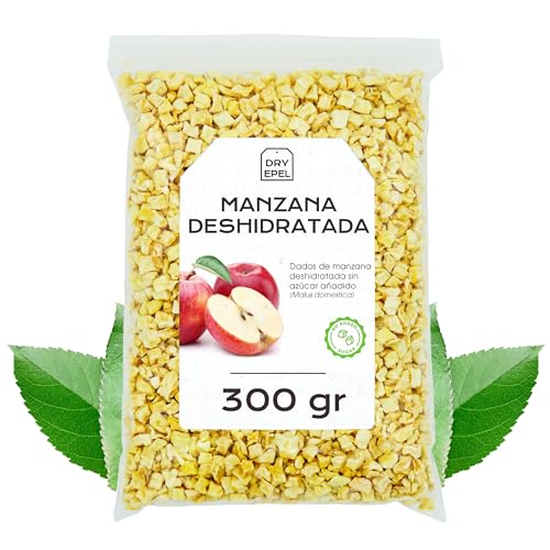 Manzana Deshidratada Sin Azucar 300 g - Dados de Manzana Seca - Fruta Deshidratada - Snacks Saludables - Ideal para Reposteria - Sin Azucar Añadido, Sin Gluten