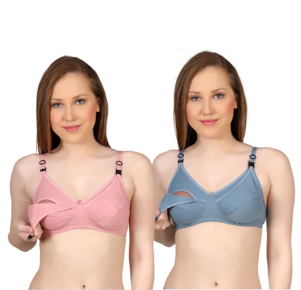JMD CARE Womens Non Padded Maternity Feeding Bra Full Coverage Pack of 2 Multicolor Size 30 to 44