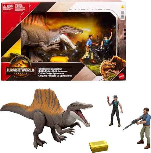 Mattel Jurassic World Rebirth Storypack with Exclusive Spinosaurus 1 Male and 1 Female Human Figures and Accessories Spinosaurus Danger Game