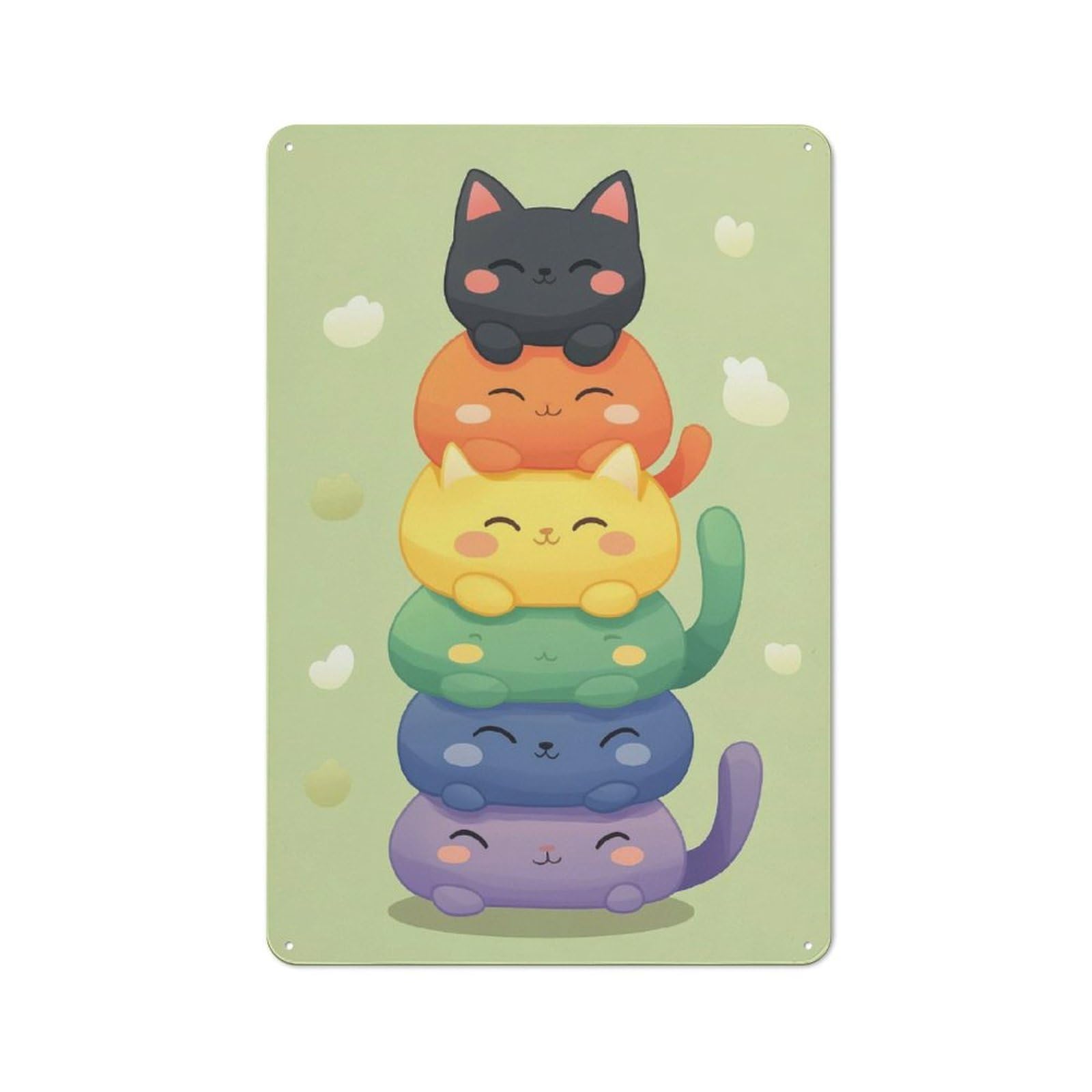 Junmoney Style-6 30X20cm Rustic Metal Wall Sign With Rainbow Stacked Cats For Living Room Wall, Metal Sign Decor For Living Rooms And Feature Walls