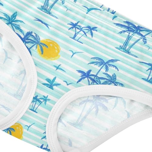 Joisal Personalized Toddlers Underwear Floral 2t Cotton Little Girl Panties Blue Palm Trees White Stripes Briefs Underpants4
