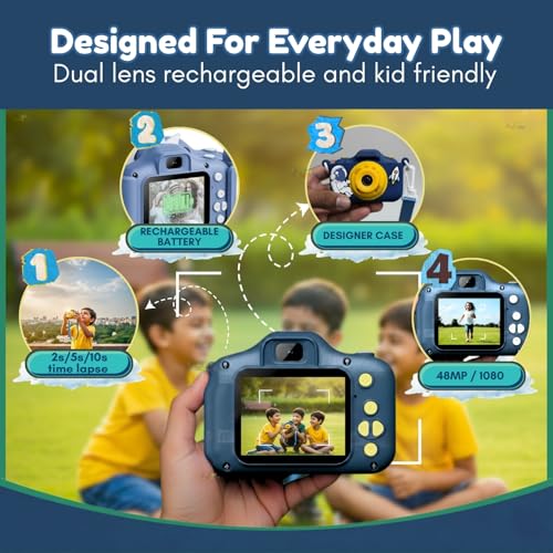 Image of Toy Imagine Space Kids Digital Camera 4.8 MP HD Photos 1080p Video 2-Inch Screen USB Rechargeable Extended Storage Mini with Games Filters & Frames Cute Birthday Gift for 6-12 Age SD Card Not Included
