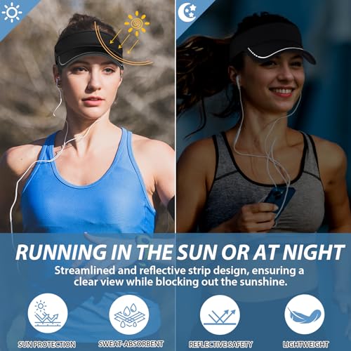 Image of Sukeen Sports Sun Visor for Men Women, Lightweight Adjustable Visor Hat, Reflective Running Tennis Golf Visor, Sunglass Slots