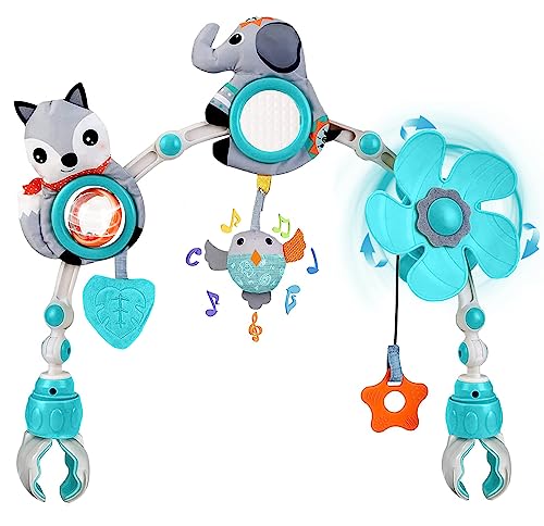 Image of Stroller Arch Car Seat Toy: Baby Toys Mobile Adjustable Arch Toy for Stroller Crib Carseat Bouncer Toy Bar, Infant Toy Age 0 3 6 9 12 24 Months Newborn Hanging Travel Toys with Clip, Shower Gift