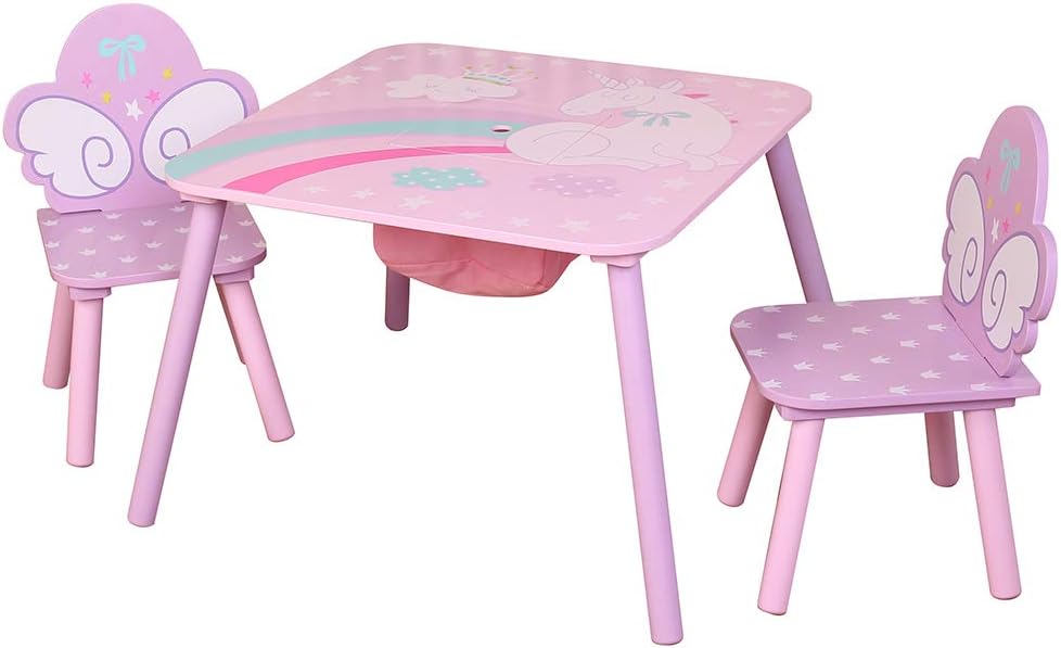 Unicorn Toddler Table and Chair Set, Children Table Set with Builtin