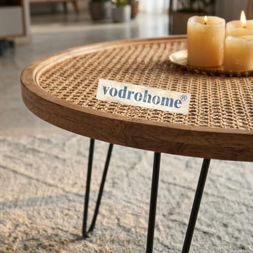 Image of Rattan Coffee Table - Cane Center Table with Shelf for Storage - Bohemian Solid Mango Wood Coffee Table for Office and Living Room C#042 (Natural 2)
