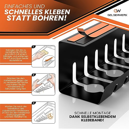 GELSENWERK® Kabelkanal Schreibtisch Schwarz OHNE Bohren fürs Kabelmanagement - Kabelwanne inkl. Kabelschlauch für saubere Kabelführung am Schreibtisch - Kabelmanagement Schreibtisch