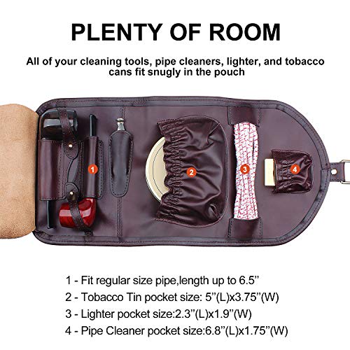 Traditional Brown Genuine Leather Tobacco Smoking Pipe Pouch Bag Organize Case Pipe Tool Lighter Holder Pocket 2 Pipe (red-Brown) - Thumbnail 3