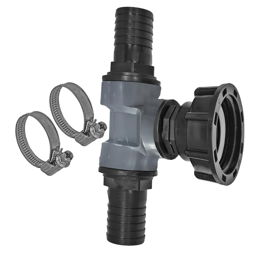ZYWUOY IBC Tank Adapter Tee S60x6 Connector Hose Nozzle with Stainless Steel Hose Clamp for Rainwater Tank, Rain Barrels Tanks