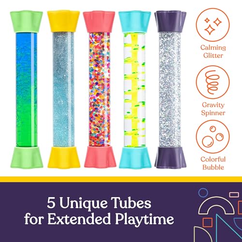 Special Supplies Liquid Motion Bubbler Toy Cool Tubes 5-Pack Colorful Hourglass Timer with Droplet Movement, Bedroom, Sensory Play for Home or School (Bubble-Tube-5) - Image 4