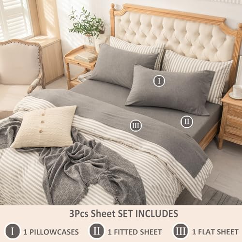 PURE ERA Jersey Knit 4pc Bed Sheet Set 100% T-Shirt Cotton Super Soft Comfy Breathable Fits Mattress Up to 15" Extra Deep Pocket (Heather Dark Grey, Twin)