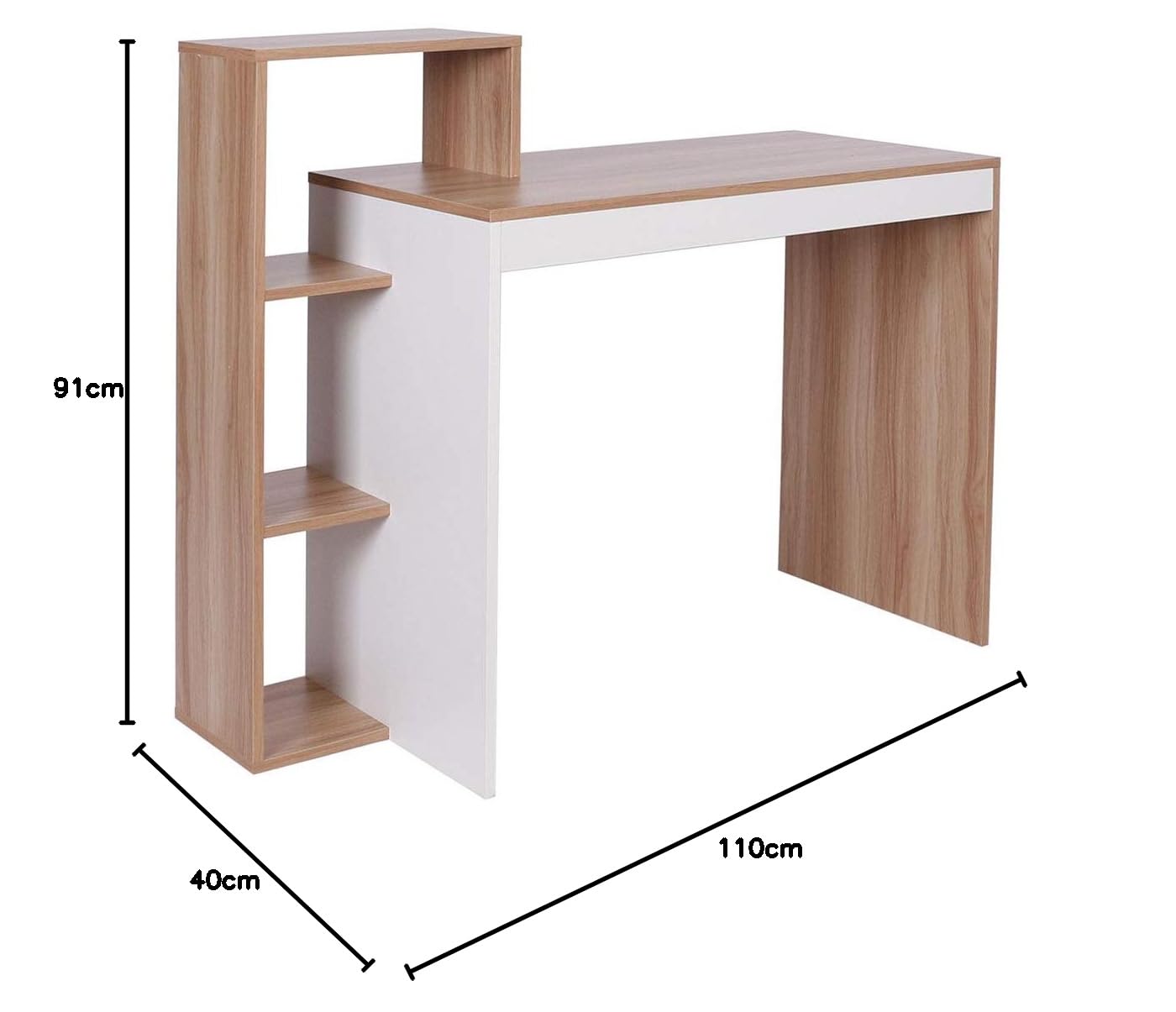 BAKAJI Scrivania con Libreria 4 Ripiani Tavolo da Lavoro Porta Pc Computer Struttura e Piano in Legno MDF Arredamento Casa Ufficio Cameretta Dimensioni 110 x 90 x 40 cm (Noce)