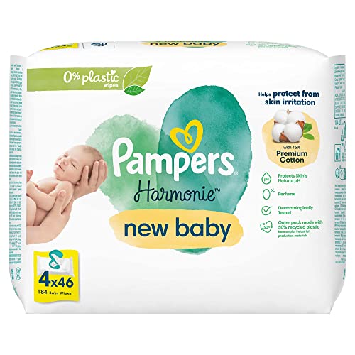 Pampers Harmonie New Baby Wipes Lot de 4 paquets de 184 lingettes humides sans plastique