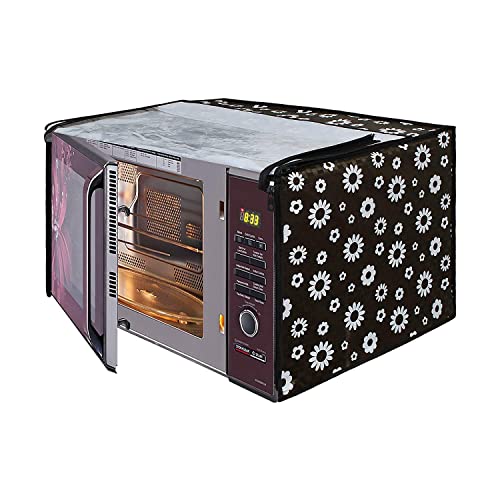 Image of PVC Microwave Oven Cover for Panasonic 27L N-CT645BFDG | Full Closure Zip | Waterproof & Dustproof | Attractive Digital Print | 51.3 x 30.6 x 47.1 cm | Black Floral Design