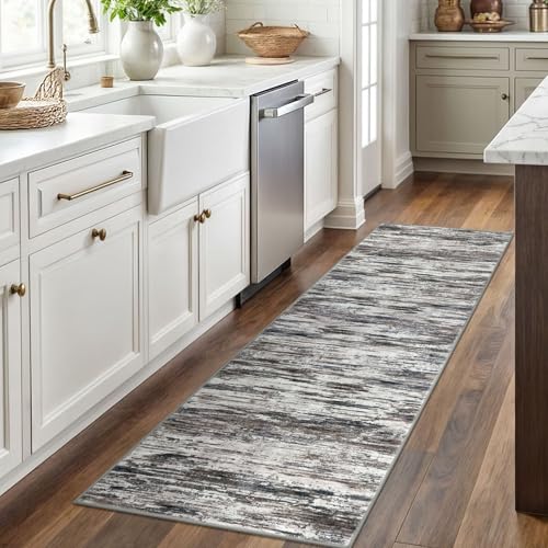 2x6 Grey Brown Modern Abstract Runner Rug for Hallways, Super Soft Hallway Decor Kitchen Rugs with Non-Slip, Non-Shedding Washable Runners for Entryway Bedroom Indoor