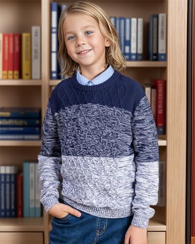 Image of BOBOYOYO Boys Sweaters 100% Cotton Cable Knit Kids Sweater Striped Pullover