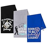 3 Pcs Fishing Towels with Clip Soft Embroidered Fishing Towel Effective Cleaning of Fishing Gears Dirty Hands Boat Towels 16 x 16” Absorbent Fishing Hand Towel for Men Women Camping Hiking Fly Fishing