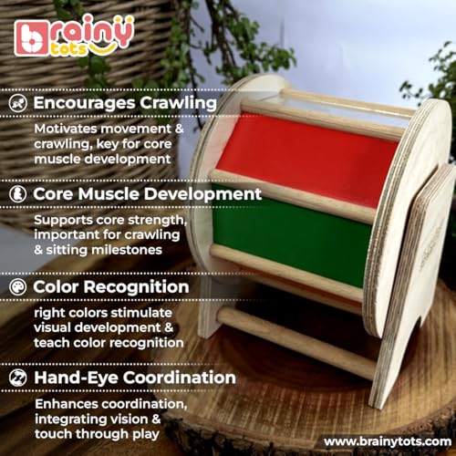 Image of Rolling Drum Rattle & Rainbow Spinning Wheel | Montessori Baby Toys for Sensory Play & Gross Motor Skills | Educational Gift Set for Babies 3+ Months | Safe & Durable Early Learning Toys