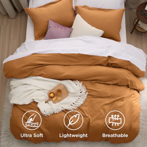 Image of Bedsure Prewashed Duvet Cover Full, Cotton-Like Soft Bedding Set, Gold | Ultra Soft, Relaxed Texture, 80 inchx90 inch Breathable Comfort, Hidden Zipper, 8 Corner Ties, Easy Care, OEKO-TEX, Year-Round Use