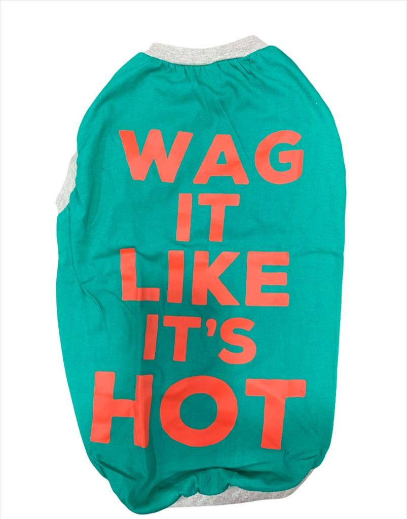 Summer Dog T-Shirt, Wag It Like It's Hot, Green, 12", 150g