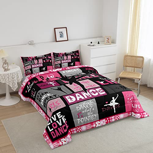Manfei Dance Comforter Set Full Size, Ballet Dance Theme Quilt Set With 2 Pillowcases, Ballet Princess Dancer Bedding Set 3Pcs For Kids Girls Bedroom Decor, Abstract Art Duvet Insert #TOP1