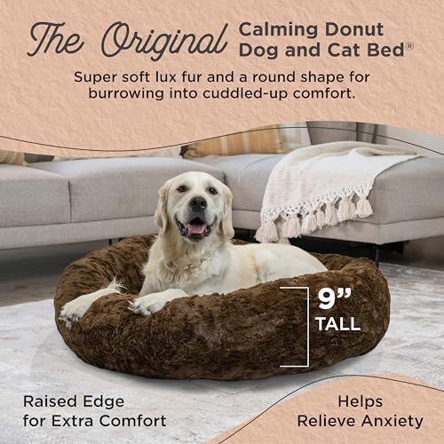Image of Best Friends by Sheri The Original Calming Donut Dog Bed for Large Dogs up to 100 lbs, Lux Faux Fur, Dark Brown, Large, 36 inch x 36 inch