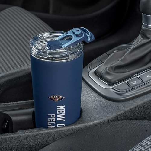 Image of Rico Industries NBA Basketball New Orleans Pelicans Navy 24oz Stainless Steel Tumbler with Lid and Dual Functioning Lid