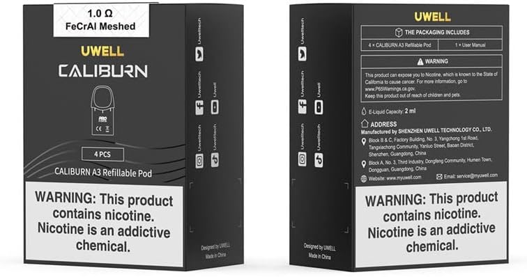 UWELL CALIBURN A3 Pods 1.0 Ohm [Pack of 4] - Top Fill, Built In Coil, Refillable, Replacement Pod for Caliburn A3/AK3/A3S, No Nicotine
