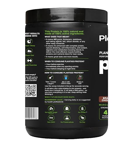 Image of Plantigo Clean Plant Protein Powder | No Preservatives, No Banned Substances | Super Protein Blend - Pea, Brown Rice, Flax | Vegan Green Protein For Men, Women (Brazilian Chocolate - 1 kg x Pack of 2)
