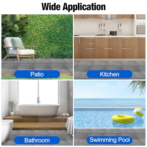 Image of ToLanbbt Modular Interlocking Cushion 12P 11.8 inch x 11.8 inch Interlocking Rubber Floor Drain Holes Non-Slip Splicing Drainage Mats for Deck, Shower, Kitchen, Drain Pool, Sauna Bath (Dark Grey, Diagonal)
