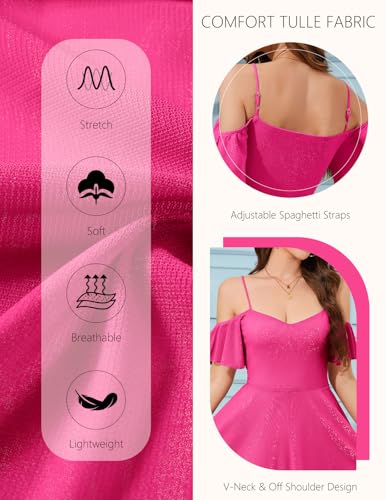 Image of Meetjen Women's Short Cocktail Dresses for Teens Formal Homecoming Sparkly Off Shoulder Tulle Sequin Prom Party Dress