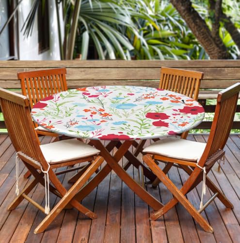 Yesad Round Table Cover for Round Tables 36"-70", Fitted Tablecloth with Elastic for Indoor Outdoor Party Holiday, 60inch, Red Flower by Yesad - Used condition - Image 7